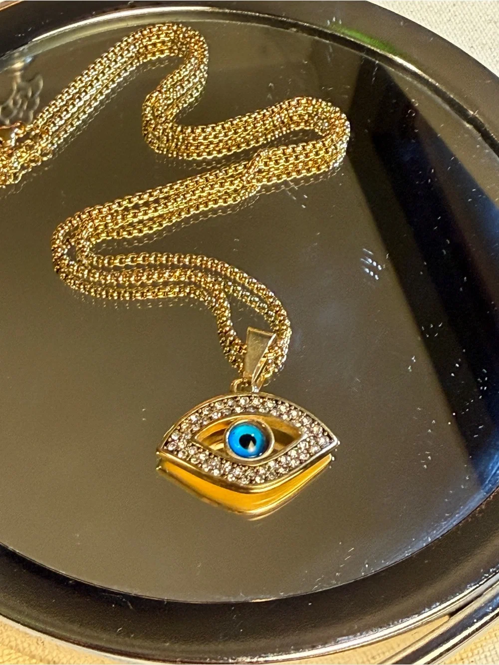 Gold Evil Eye Pendant Necklace with Blue Center - Picture 2 of 5